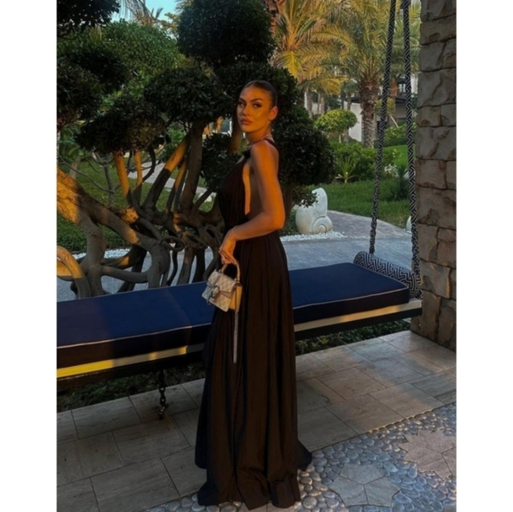 ZARA VOLUMINOUS LONG MAXI DRESS BLACK SIZE XL - Picture 8 of 16
